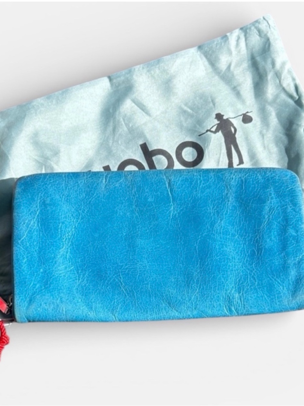 HOBO DISTRESSED CARIBBEAN BLUE WALLET CLUTCH ZIP AROUND SOFT BUTTERY LEATHER!